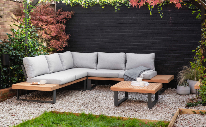 Amberley Teak & Steel Outdoor Sofa Set with Coffee Table