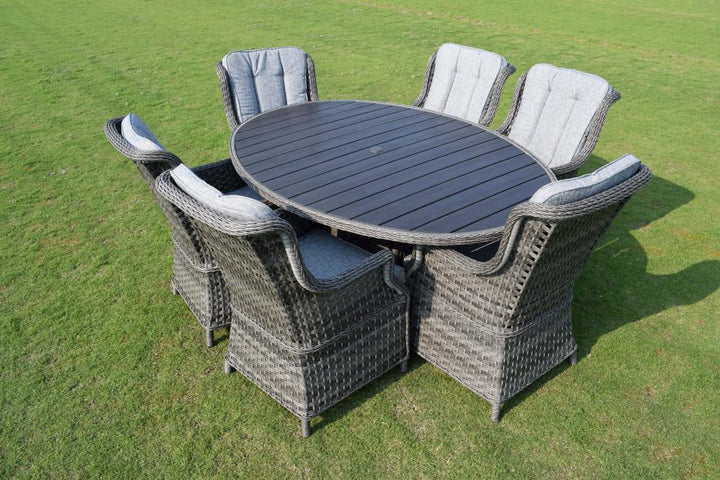 Amalfi 6 Seater Oval Outdoor Garden Dining Set in Dark Grey Rattan