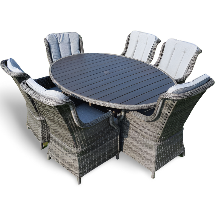 Amalfi 6 Seater Oval Outdoor Garden Dining Set in Dark Grey Rattan