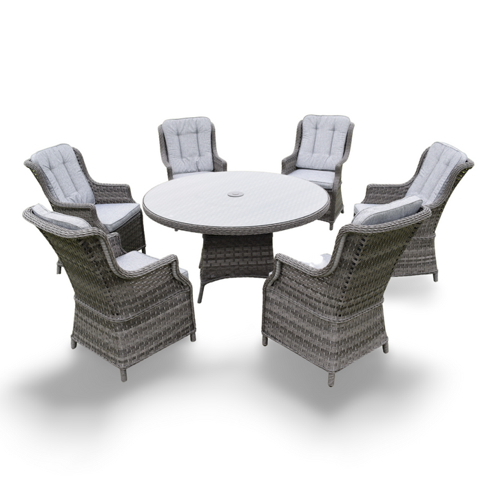 Amalfi 6 Seater Round Outdoor Garden Dining Set in Dark Grey Rattan