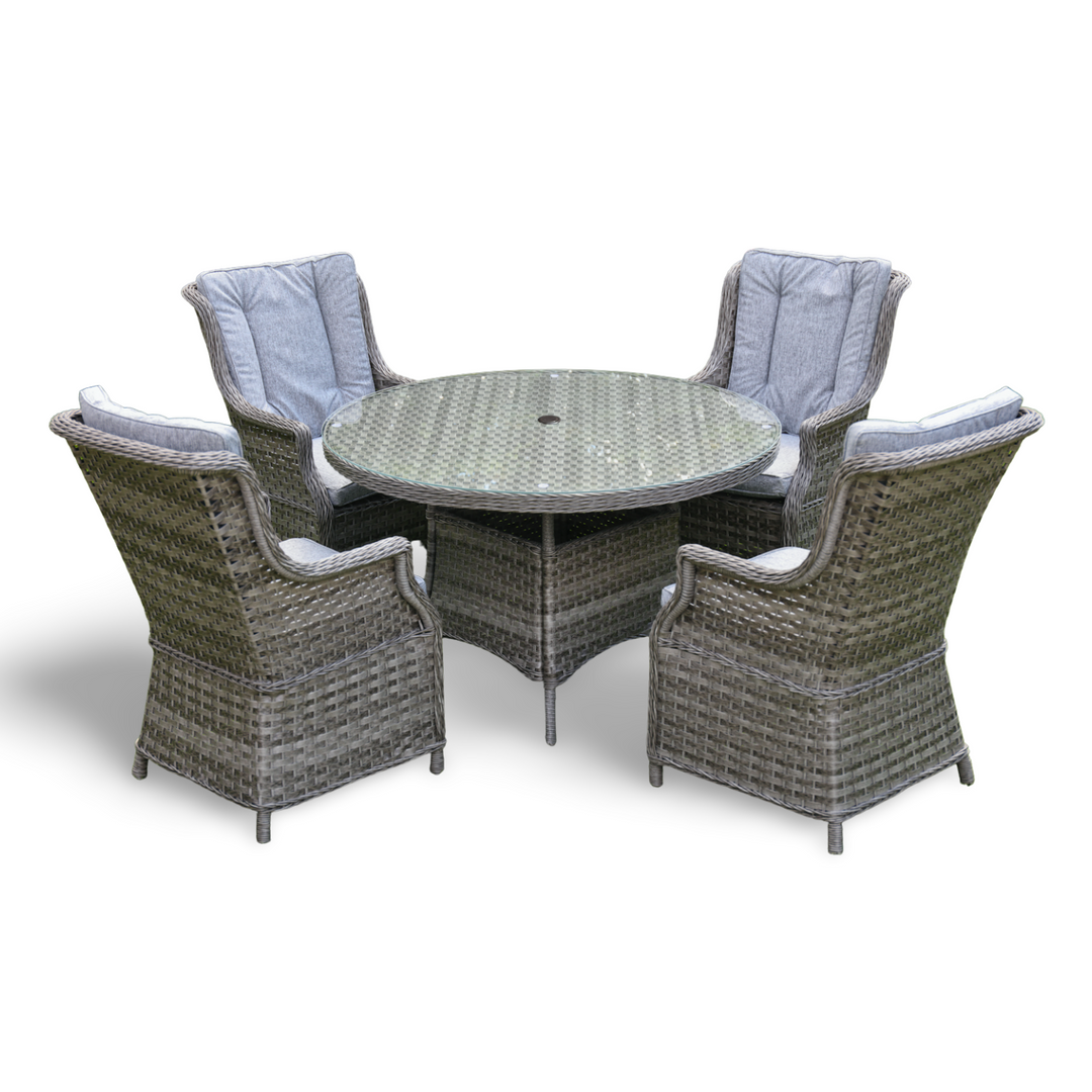 Amalfi 4 Seater Round Outdoor Rattan Garden Set in Dark Grey