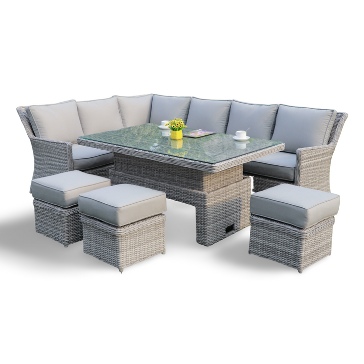 Portofino Rattan Corner Outdoor Garden Dining Set with Rising Table