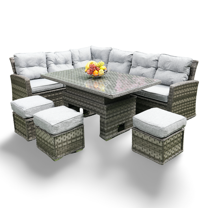 Amalfi Adjustable Casual Outdoor Garden Dining Set in Dark Grey Rattan with Rising Table