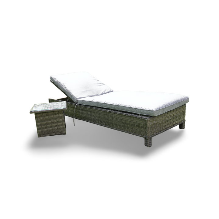 Amalfi Outdoor Garden Lounger with Side Table in Dark Grey Rattan