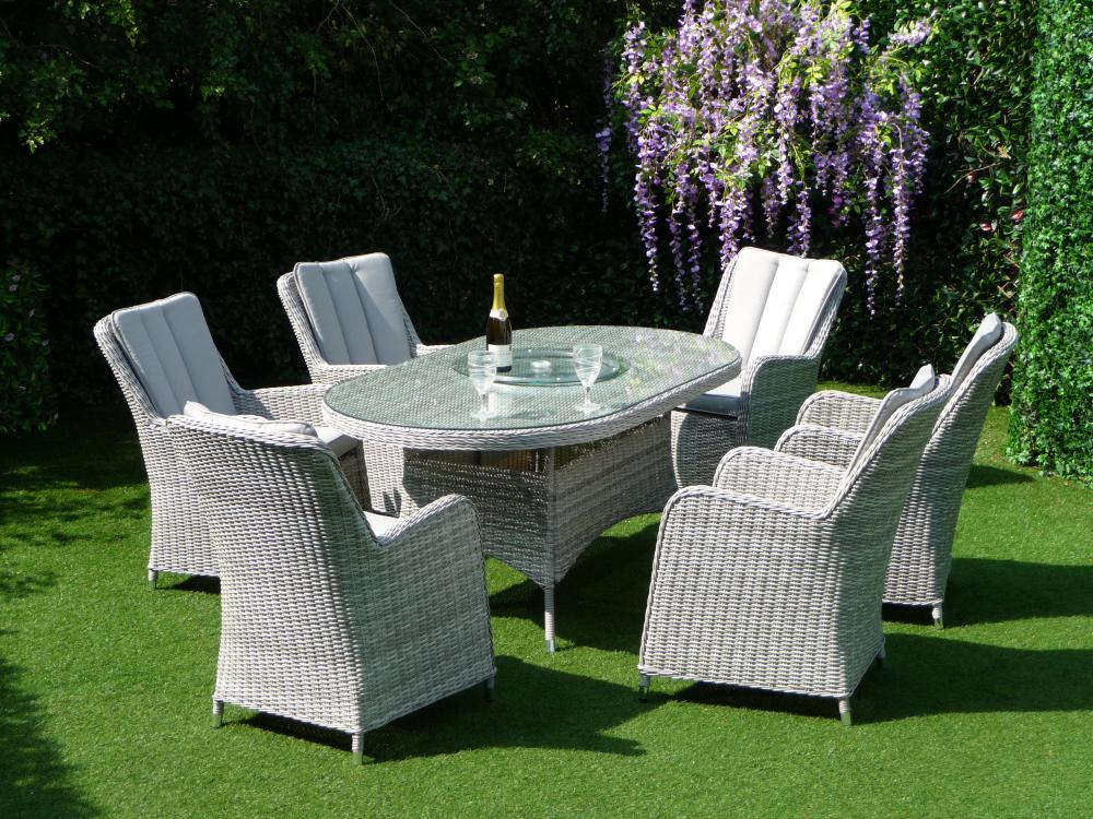 Portofino Verona Rattan 6 Seater Oval Outdoor Garden Dining Set with Lazy Susan