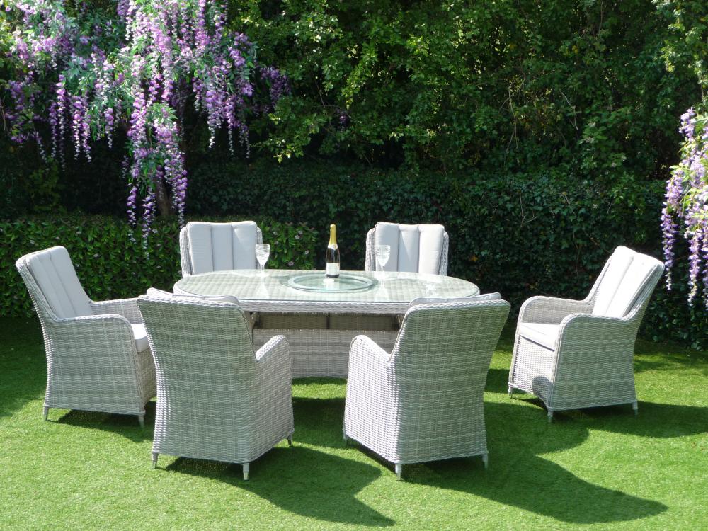 Portofino Verona Rattan 6 Seater Oval Outdoor Garden Dining Set with Lazy Susan