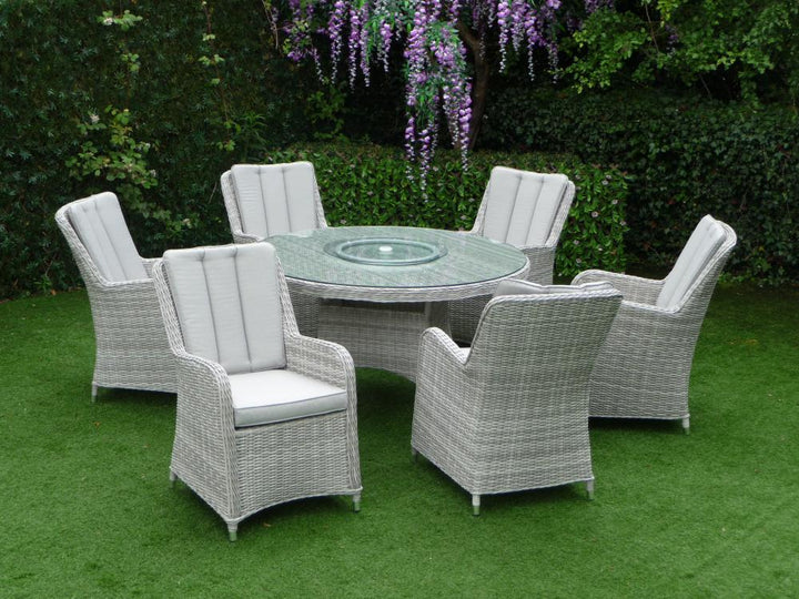 Portofino Verona Rattan 6 Seater Round Outdoor Garden Dining Set with Lazy Susan